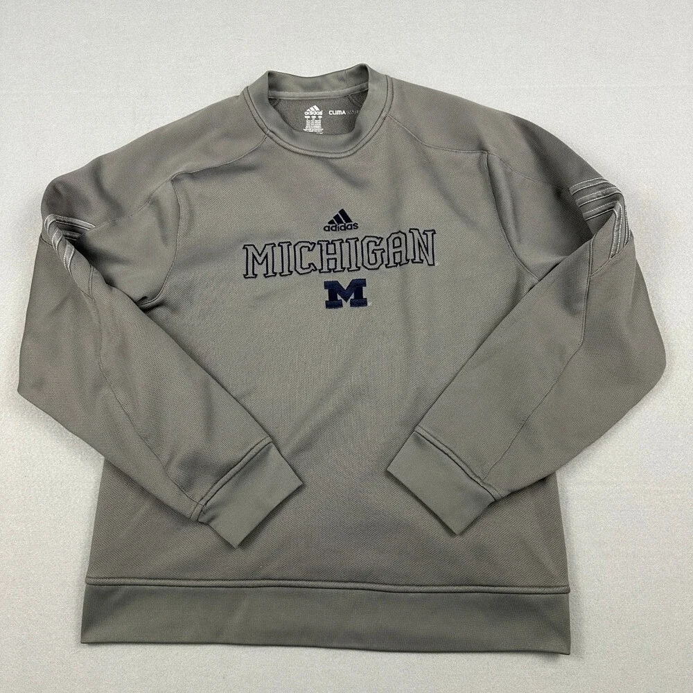 Michigan Wolverines Sweatshirt Men Small Gray Adidas Climawarm Pullover Crew S